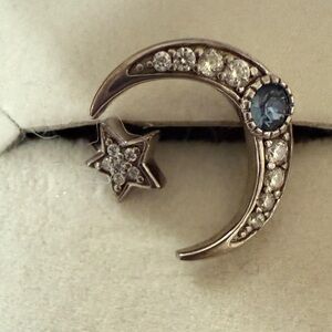 Sterling Silver Moon with blue crystal and Star Ring